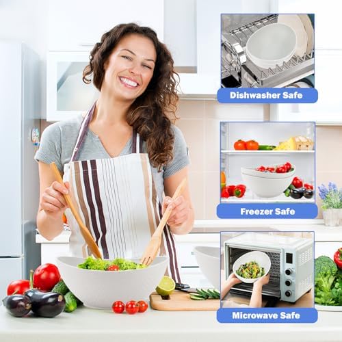 Wrova Wheat Straw Bowls Set of 2, Unbreakable Large Salad Bowls,White