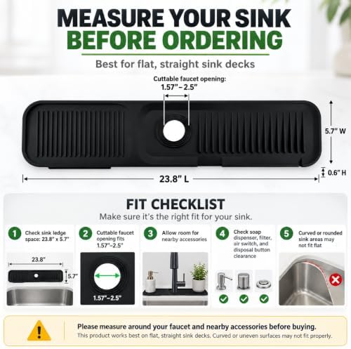 Silicone Sink Splash Guard for Kitchen Faucet, Fast Drying, Black