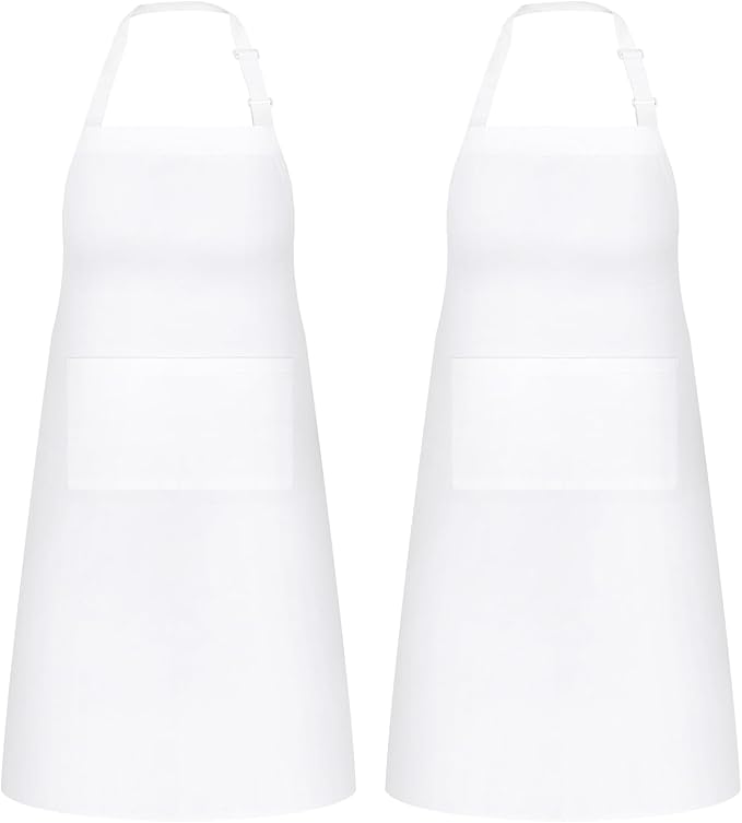NLUS 2 Pack White Aprons with 2 Pockets by NLUS