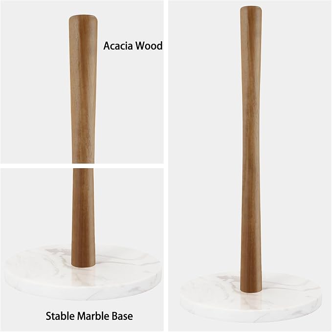 Buruis Wood Paper Towel Holder, Marble Base Modern Decorative Countertop - Image 3