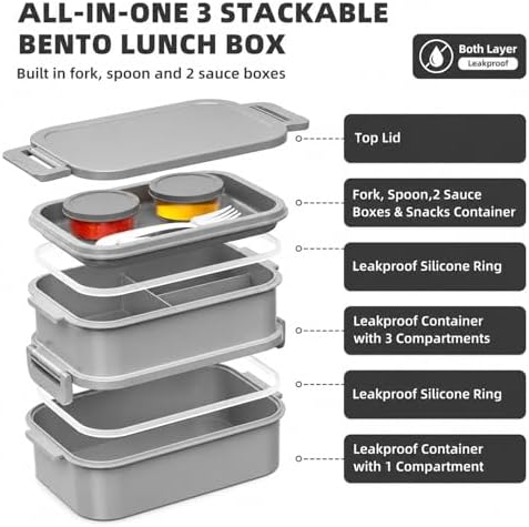 Adults Lunchbox Bento Box with Lunch Bag- 74 OZ All-in-One Stackable