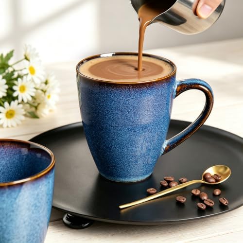 MONITO 17 OZ Coffee Mugs Set of 6, Large Ceramic Blue Coffee Mugs Set