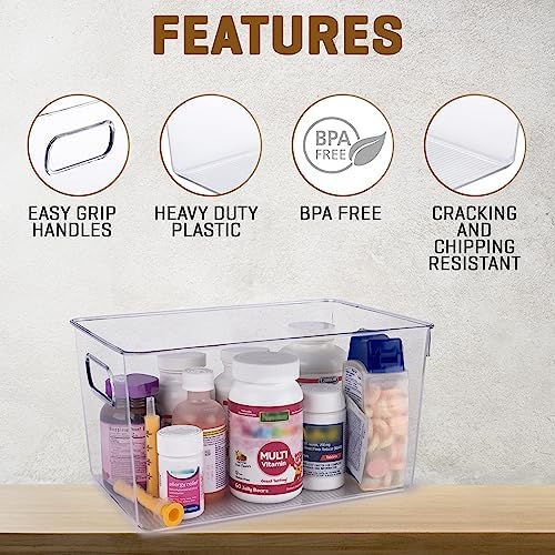 Clear Plastic Storage Bins, Pantry Organizers and Storage or Kitchen Organization and Storage Containers Bins for Organizing, Fridge, Freezer, Bathroom, Pantries, Refrigerator, Cabinet Organizer Bin
