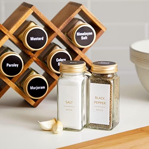 Talented Kitchen 24-Pack Glass Spice Jars - 4 Oz Square Bottles & Gold