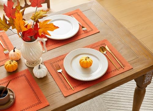 Orange Burlap Place Mats, Fall Placemats Set of 4, 12 x 18 Inch