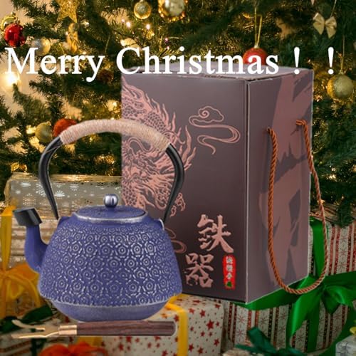 Cast Iron Japanese Tetsubin Tea Kettle, 40 oz, Blue