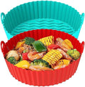 FROVEN 8 Inch Round Silicone Air Fryer Liners (2 Pack) Reusable Red &