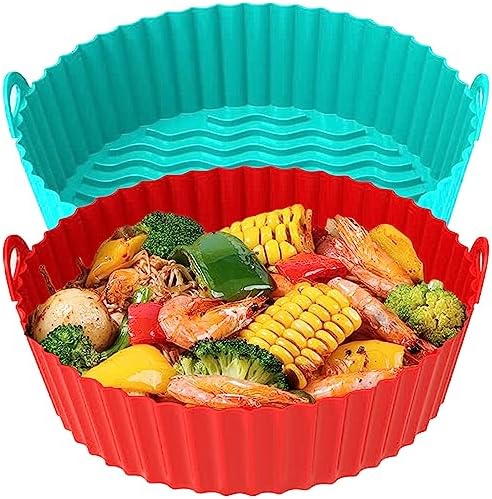 FROVEN 8 Inch Round Silicone Air Fryer Liners (2 Pack) Reusable Red &