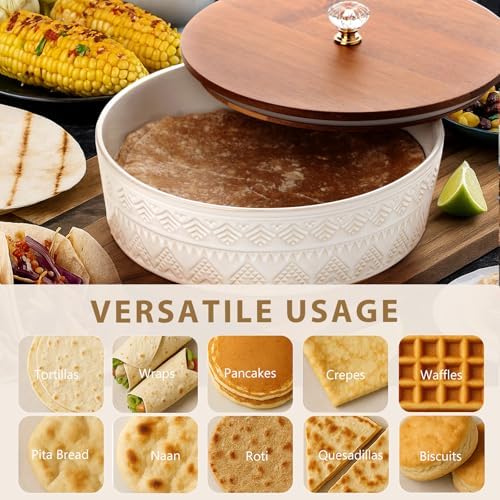 Ceramic Tortilla Warmer with Lid, 9 Inch Tortilla Holder