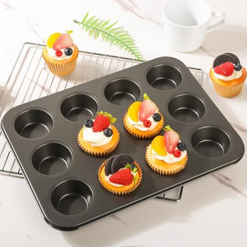 Artcochan 2 Pack Muffin Pan with 100 Cupcake Liners, 12 Cup Nonstick