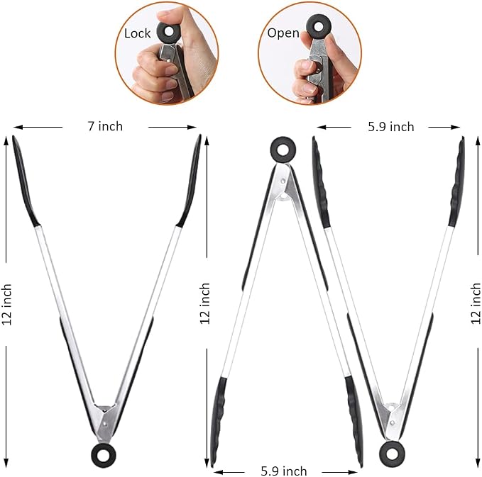 12 Inch Kitchen Tongs Set of 3, Silicone Tongs - Image 2