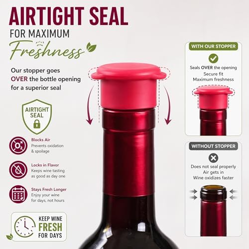 Wine Bottle Caps - Silicone Bottle Covers - Air-Tight Vacuum Seal