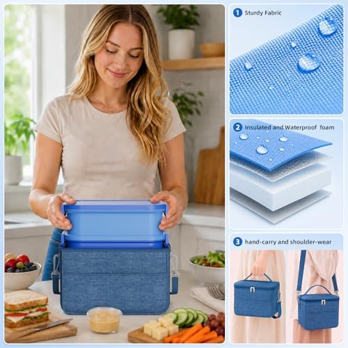 74 OZ Bento Lunch Box with Lunch Bag, Blue
