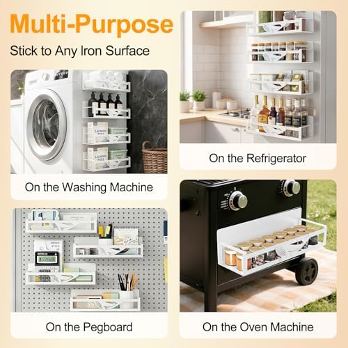4-Pack Metal Magnetic Spice Rack for Refrigerator, White
