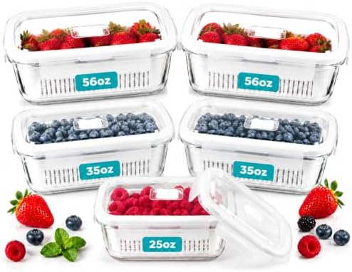 Glass Berry Containers for Fridge, 5 Pack