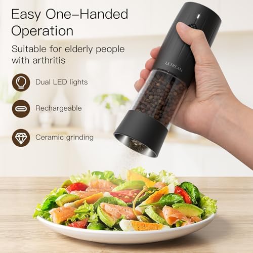 Ultrean Electric Salt and Pepper Grinder Set, 2 Pack, Black