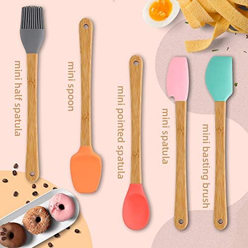 5 Piece Silicone Spatula,Mini Rubber Spatula Wooden Handle,Heat