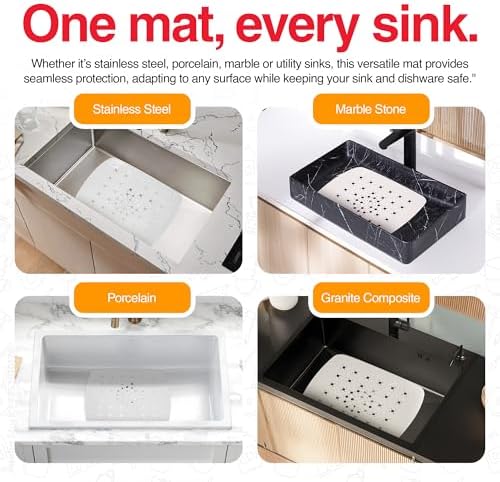 Home Basics Kitchen Sink Mat, White, 11" x 13"