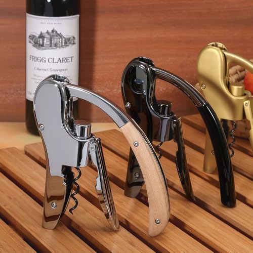 Rabbit Wine Opener with Wooden Handle & Foil Cutter