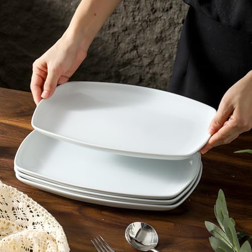 fMBB White Rectangular Plate Set, Ceramic Large Serving Platters