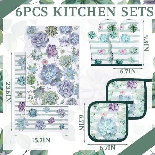 Bencailor 6 Pcs Kitchen Towels Pot Holders and Oven Mitt Set