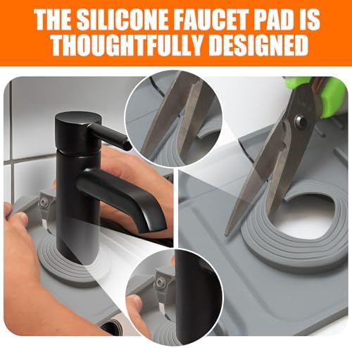 17.7" Silicone Faucet Mat for Kitchen Sink,7° Draining Mat with Snap