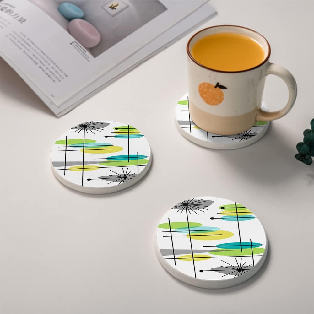 HUXJOKO Coasters for Drinks Set of 6,Mid Century Geometric Absorbent
