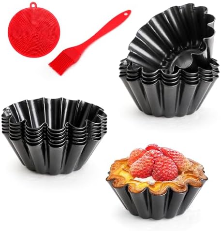 12 pcs Egg Tart Molds, 3.6" Mini Tart Pans, 1.2'' Deep Non-Stick