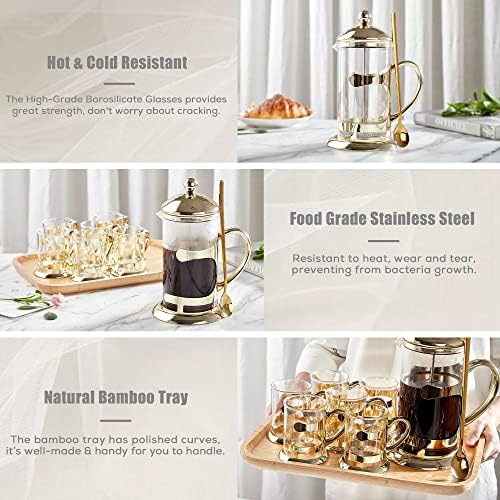 DUJUST Gold French Press Set, 6 Cups