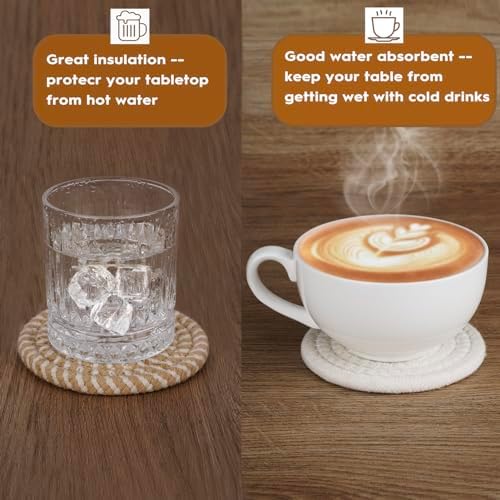 8 Pcs Drink Coasters with Holder, Boho Minimalist Cotton Woven