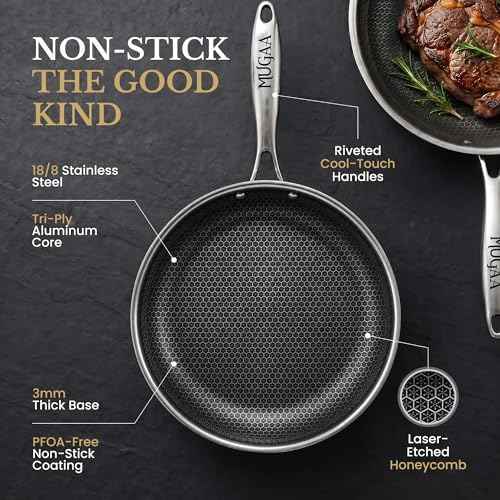 8/10/12" Honeycomb Stainless Steel Nonstick Pan Set, Lids & Spatula
