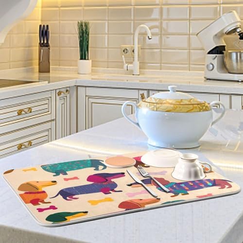 OTVEE Sweater Dog Pattern Dish Drying Mat for Kitchen Counter