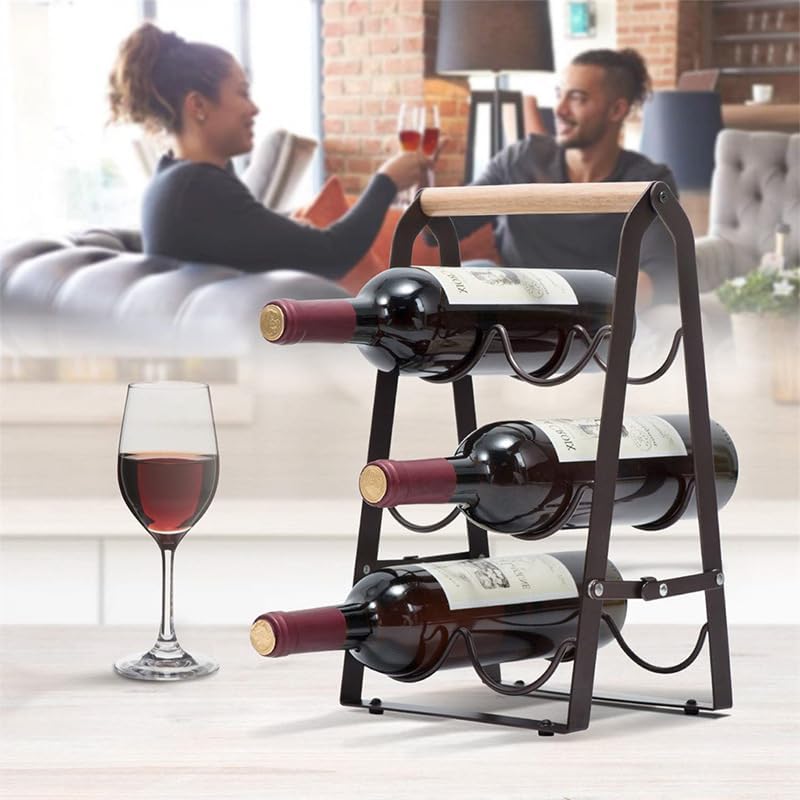 Wine Rack, 6 Bottle Wooden Countertop Free Standing Shelf,3 Tier