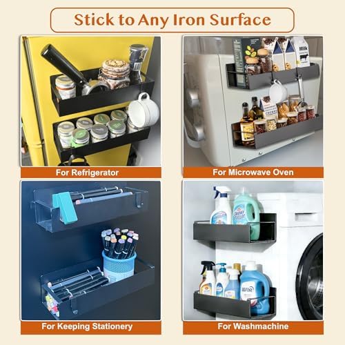 Magnetic Fridge Organizer Spice Rack with Shelf and Hooks