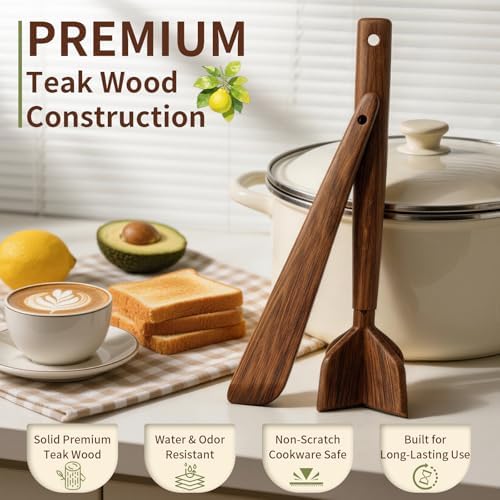 2-Piece Teak Wood Ground Beef Masher and Spatula Set