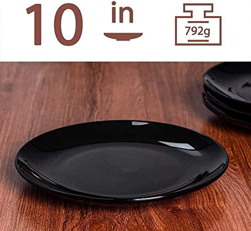 DELLING 10 Inch Black Dinner Plates Set of 4, Porcelain Round Plates