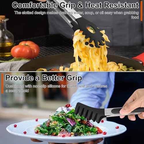 4 PCS Kitchen Tongs with Silicone Tips, 9" & 12"