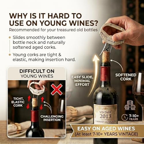 Wine Opener for Vintage Bottles - Hybrid Corkscrew & Ah-So Cork Puller