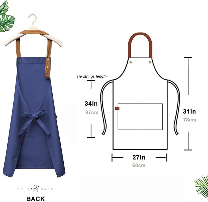 Kitchen Bib Apron with Pockets, Women Men Adjustable Neck Strap Water Resistant - Image 4