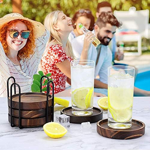 6Pcs Wooden Coasters for Drink-Acacia Wood Drink Coasters Set with