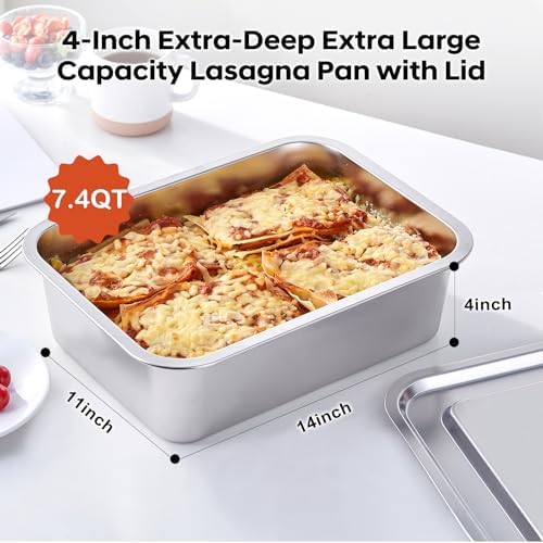 4 Inch Extra Deep Lasagna Baking Pan with Lid, 7.4Qt
