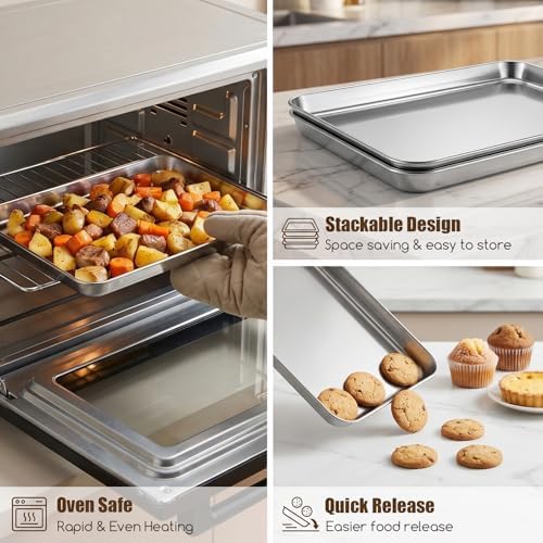 2 Pack Stainless Steel Quarter Sheet Pans, 12.2×9.4×1'' Heavy Duty