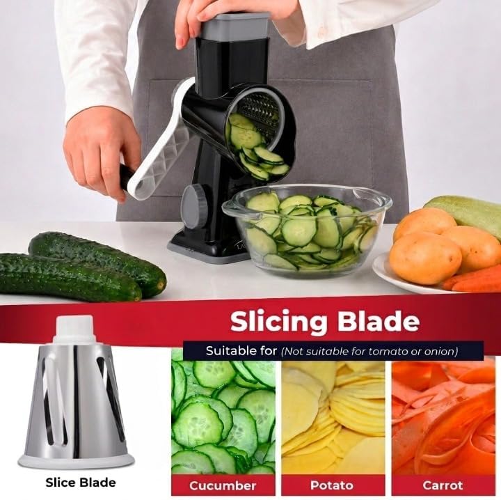 Rotary Cheese Grater, 4-in-1, Black