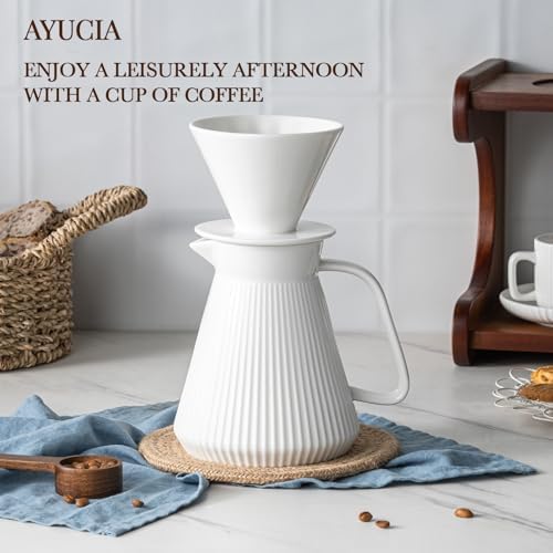 Pour Over Coffee Maker Set, Ceramic Coffee Dripper with Pot Set, 22OZ