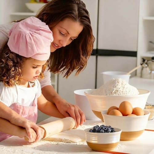 HASENSE Ceramic Serving Bowls, Large Salad Pasta Mixing Bowls Set