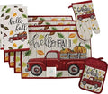 Set of 8, Red Antique Truck and Pumpkin Quote Hello Fall Design