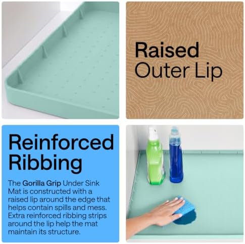 GORILLA GRIP Silicone Under Sink Mat, 34x22, Mint and Microfiber Dish