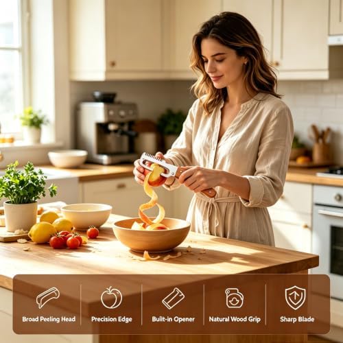 2Pcs MultiFunctional Vegetable Peeler,3 in 1 Multi Functional Wooden