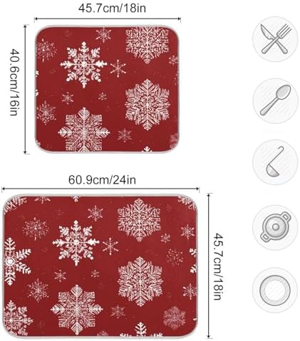 OTVEE Snowflake Red Aesthetic Dish Drying Mat for Kitchen Counter