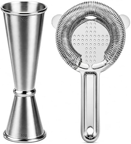 Cocktail Jigger & Strainer for Bartending, Food-Grade 304 Stainless